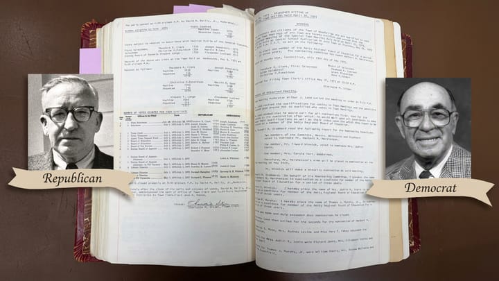 record book and candidates from May 1973 Woodbridge election